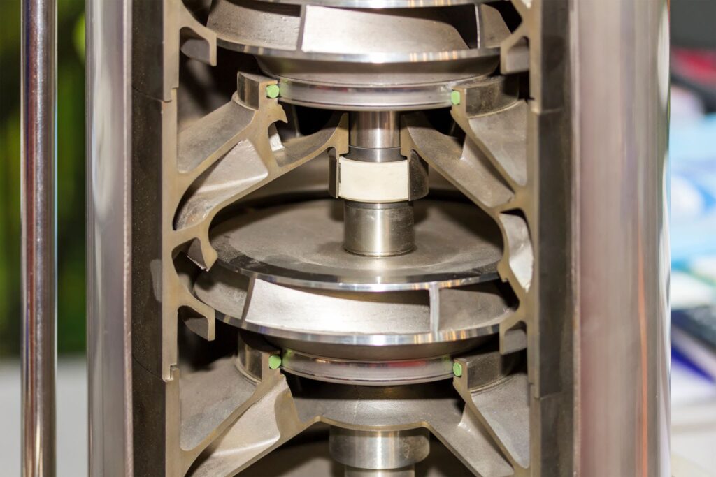 Close-up of a multistage impeller used in a Ring Section Pump for efficient pressure generation.
